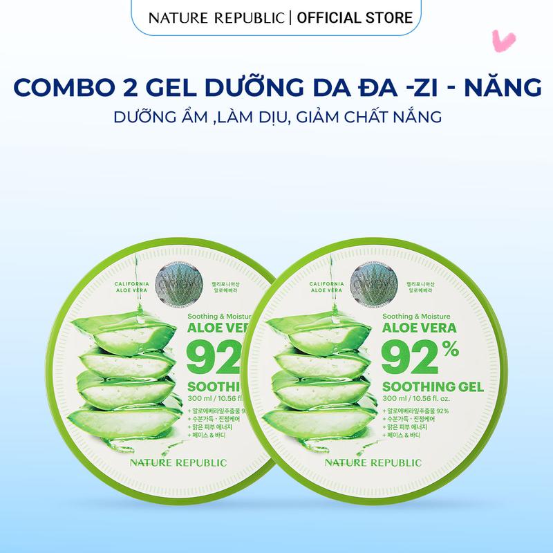 Combo 2 Nature Republic Gel dưỡng da nha đam Soothing & Moisture Aloe Vera 92% Soothing Gel Jar 300ml Dưỡng Ẩm Da
