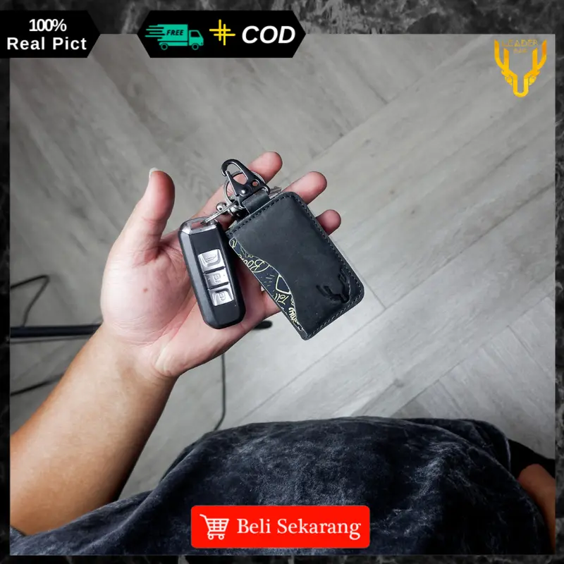Dompet STNK Mobil Kulit Sapi Asli Leaderbag Terbaru Warna Hitam Waterproof Atau Gantungan Kunci Kendaraan Motor Premium Multifungsi PABLO 2
