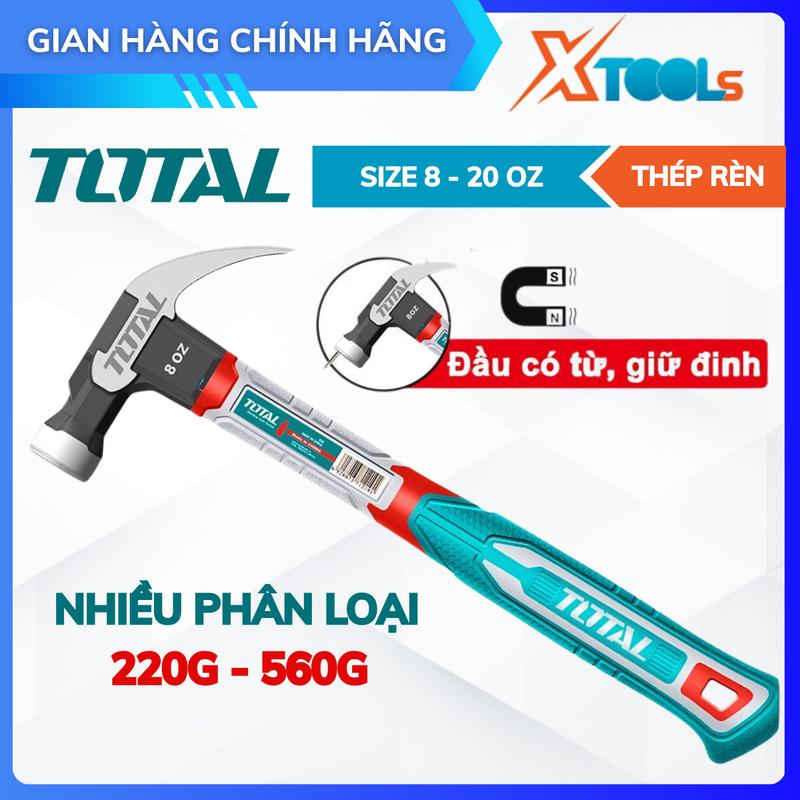  Búa đóng nhổ đinh Total 8-20 Oz Búa đầu sừng dê đầu chịu nhiệt có khe kẹp đinh móng búa từ tính tay cầm bọc nhựa ba màu chống trơn trượt 