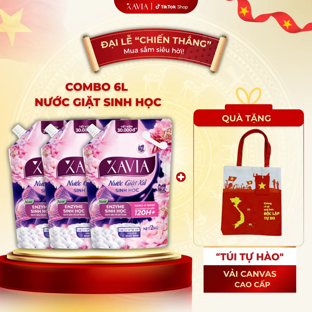 [TẶNG TÚI TỰ HÀO - MỪNG ĐẠI LỄ CHIẾN THẮNG] Combo 3 Túi Nước Giặt Xả 2in1 Enzym Sinh Học XAVIA Toả Hương 120H+ 2L Tặng 1 Bình Giữ Nhiệt, Sạch Sâu An Toàn, Lưu Hương Dài Lâu, Bảo Vệ Môi Trường