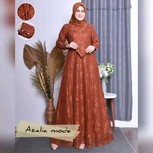(cod) azalia mode gamis brukat pesta gamis brukat premium gamis terlaris ada jumbo m.l.xl.xxl.xxxl.free masker Muslim Kondangan Dewasa Dress Remaja Lebaran