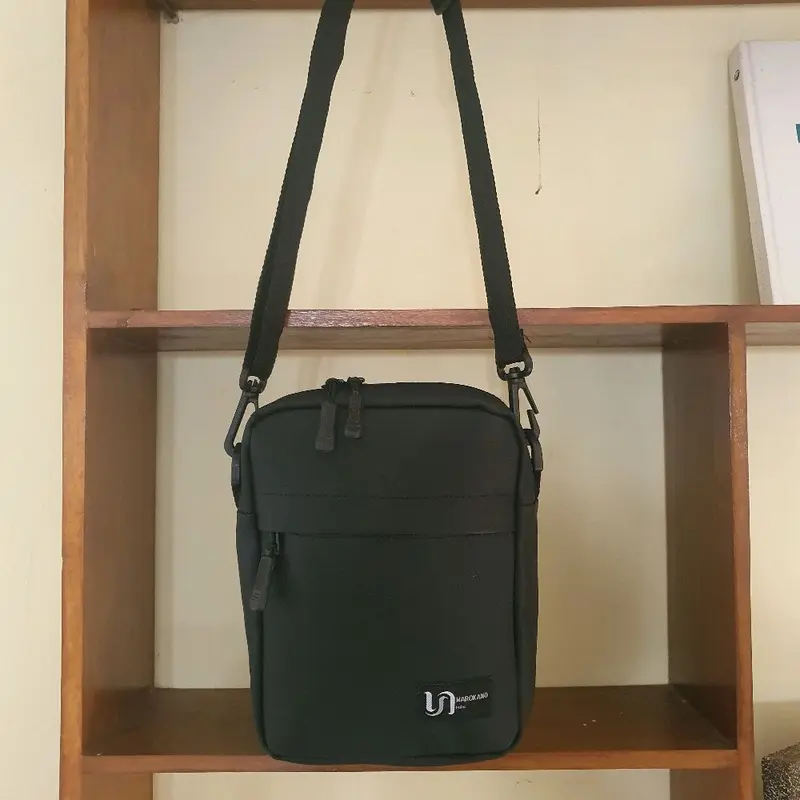 Tas Selempang & Bahu Marokano Anti Robek Bimo Waterproof dengan 2 Saku Ukuran HP dan Dompet - Hitam, Pria Multikompartemen - Kanvas - Slingbag, Cowok 6