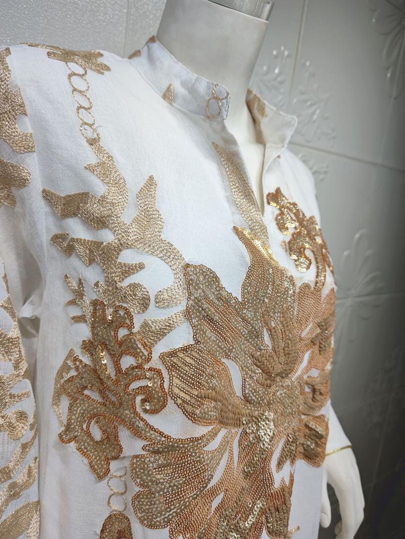 Product Introduction of Baju raya Middle East Cross border Golden Pearl Embroidered Yarn Muslim Female Jalabiya Dubai Arab Abaya 12