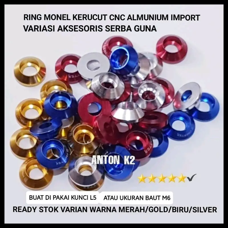 RING MONEL BAUT BODI MOTOR SERBA GUNA/RING BAUT L5 UKURAN BAUT 10/M6