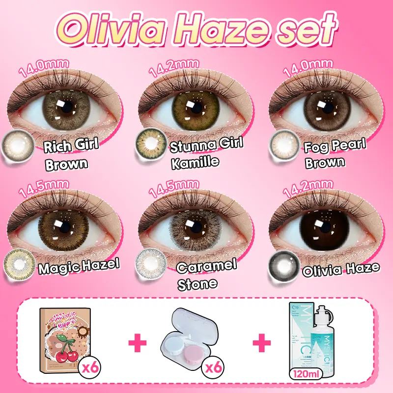[ Beli 6 GRATIS 13 ] Mysticeyes Softlens Mata 14.0mm-14.5mm (NORMAL) Paket kombinasi :6 Pasang Softlens +Air Pencuci Softlens 120ML+ 6Casing Gratis 6
