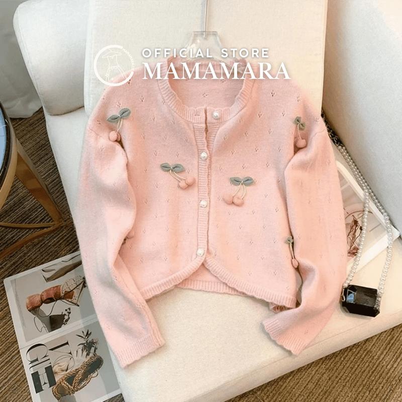 MAMAMARA - Cardigan Rajut Wanita Cherry Sweater Atasan Top Knit Halus Knitwear Pastel 1
