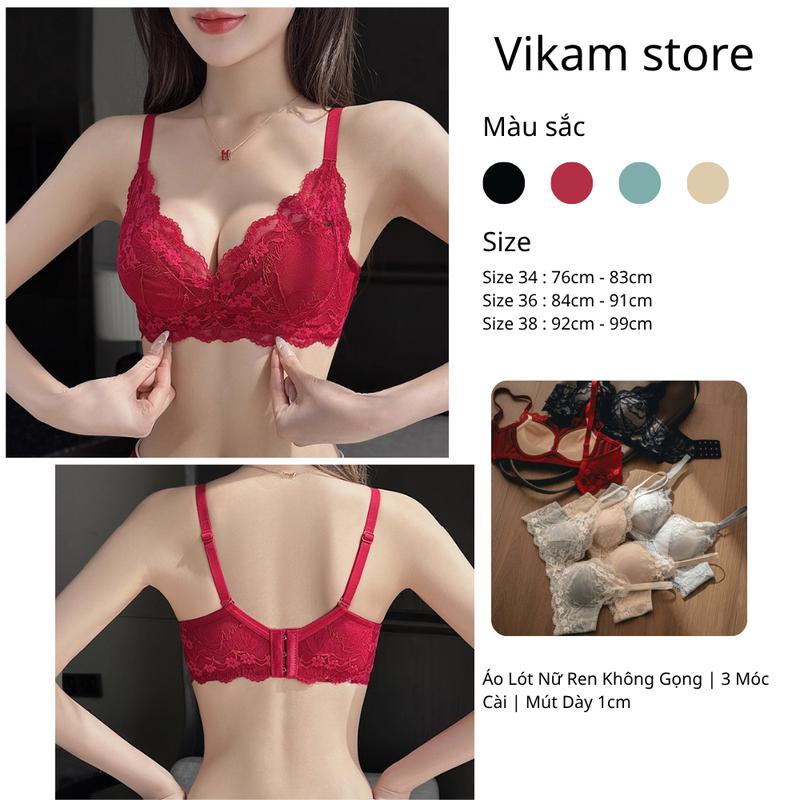 Mã B66 Áo Lót Ren Nữ Nâng Vòng 1 Không Gọng Áo Bra Chất Ren Mỏng Không Gọng Có Mút Đệm Tròn Gom Quả Chống Xệ Hạn Chế Ngấn Mỡ Lưng -- Vikam