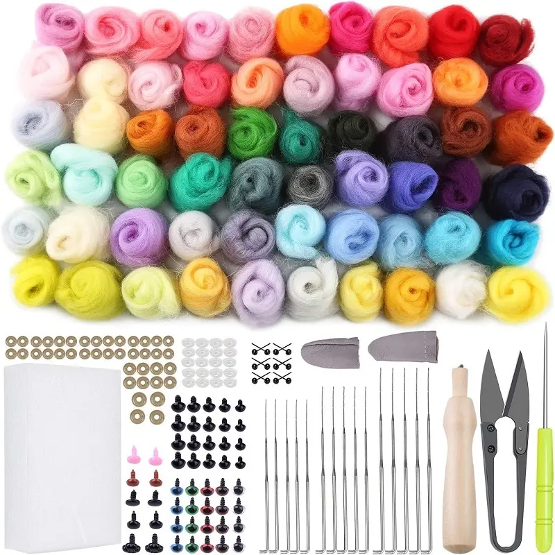 BUDDUR 60Colors Wool Felting Kit With Instruction And Felting Needles