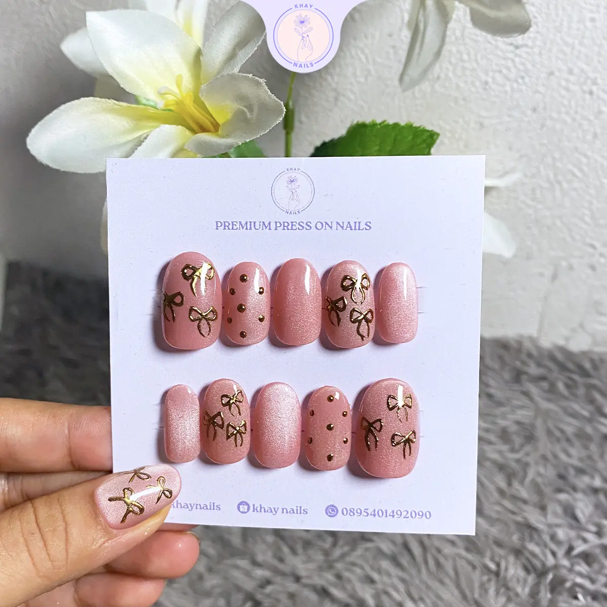 Kuku palsu/ nail art/ press on nails cat eye emboss warna pink jelly motif pita Free Toolkit