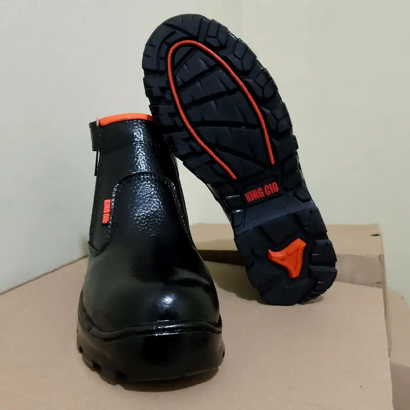 KINGCIO Sepatu Safety resleting kerja / proyek Pria Kulit Asli Ujung Besi Sol Karet Anti Licin Cocok untuk Pabrik & industri Size 38-43 - Shoes Hitam 4