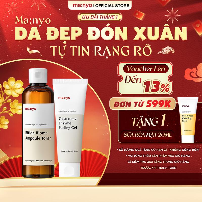   COMBO HỜI  Nước hoa hồng ma:nyo Bifida Biome Ampoule Toner 210 400ml + Tẩy tế bào chết ma:nyo Gaclactomy Peeling Gel 75ml 