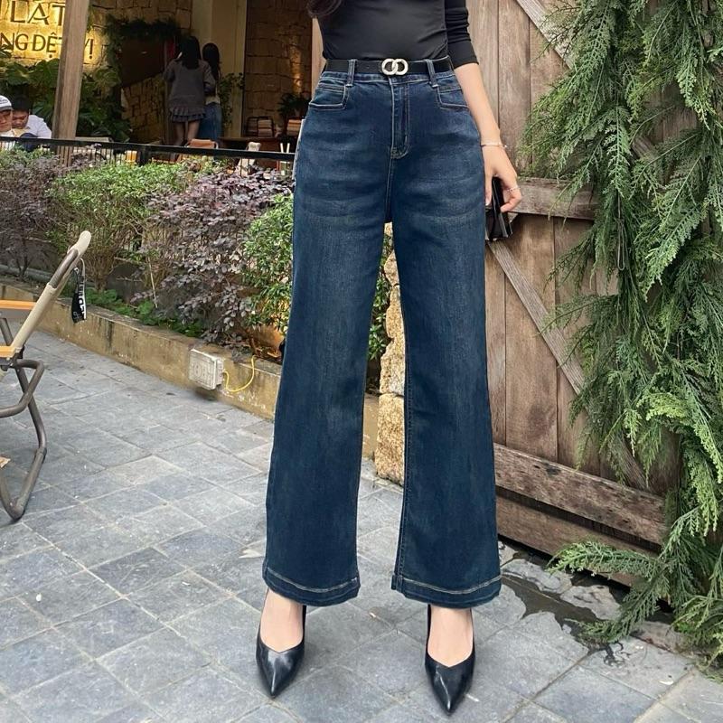 QUẦN JEAN NỮ QC CHẤT CO GIÃN ÔNG XUÔNG MÀU XANH ĐẬM FORM XUÔNG BASIC CHÂT MỀM MẠI 9007