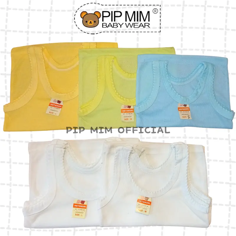 Pip Mim Baby - 6 Pcs Kaos Dalam Singlet WARNA & PUTIH Bayi Anak Perempuan Laki-Laki KOTOBUKI Lembut Halus Ber SNI  / Daleman Bayi 0