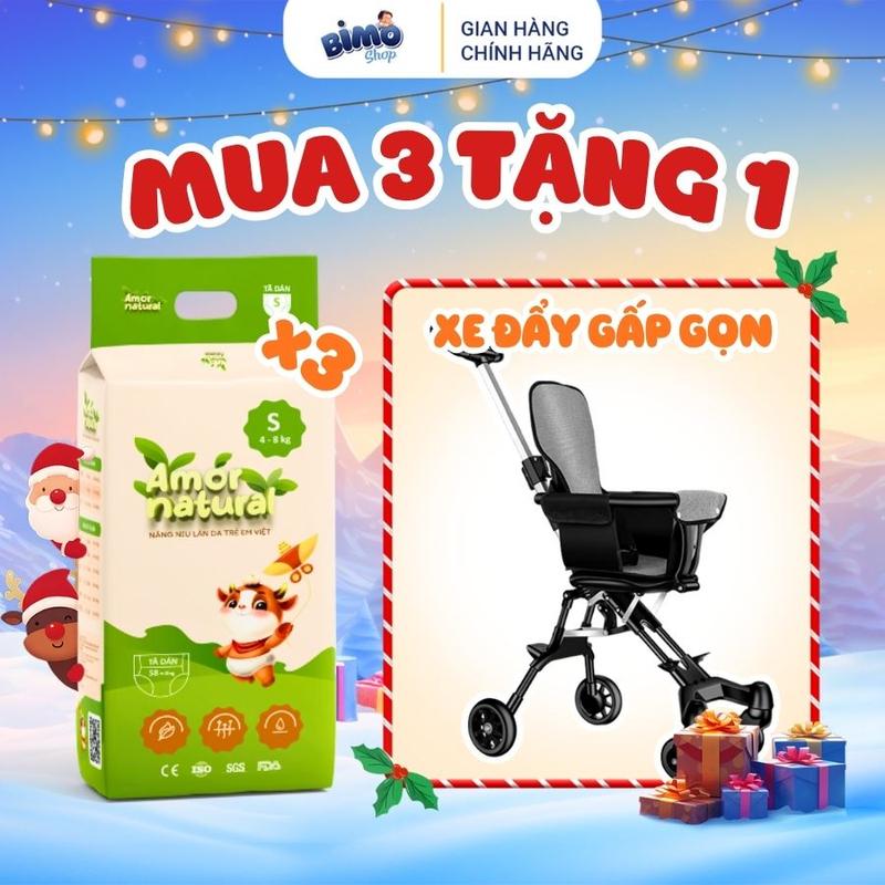 3A DEAL HOT - TẶNG XE ĐẨY GẤP GỌN Combo 3 Bịch Tã Bỉm AMOR NATURAL VIỆT NAM Thoáng Khí Mỏng Nhẹ Cho Bé