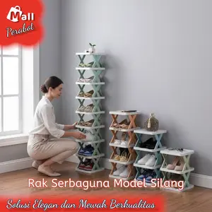 Mall Perabot | Rak Susun Serbaguna | Tempat Sepatu Model X 4 5 6 7 8 Tingkat | Motif Silang Plastik