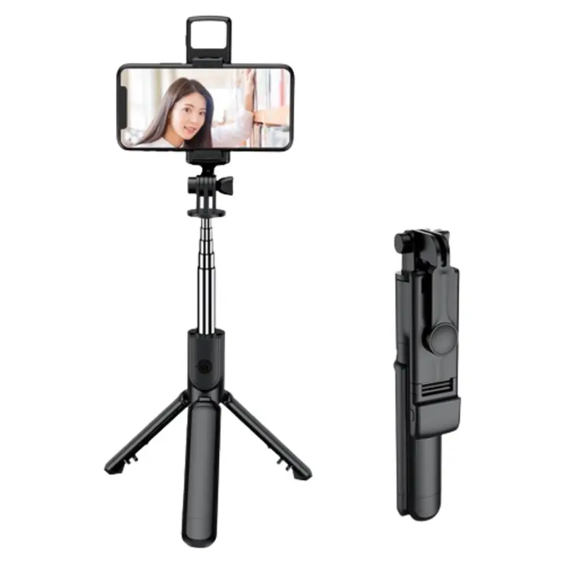SUPERMARKET IMPORT Tongsis HP Multifungsi R1S Bluetooth Remote LED Konten Kreator Tripod Bluetooth 360 Derajat Stabilizer Tripod Handphone Live Streaming Anti Goyang Selfie Stick Lampu LED Bluetooth 5