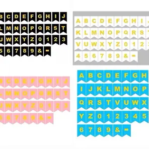 BANNER CUSTOM ABJAD A-Z Biru Pink Tali Harga 1 Huruf Free Tali Banner Warna Biru Hitam Pink dengan Huruf dan Angka