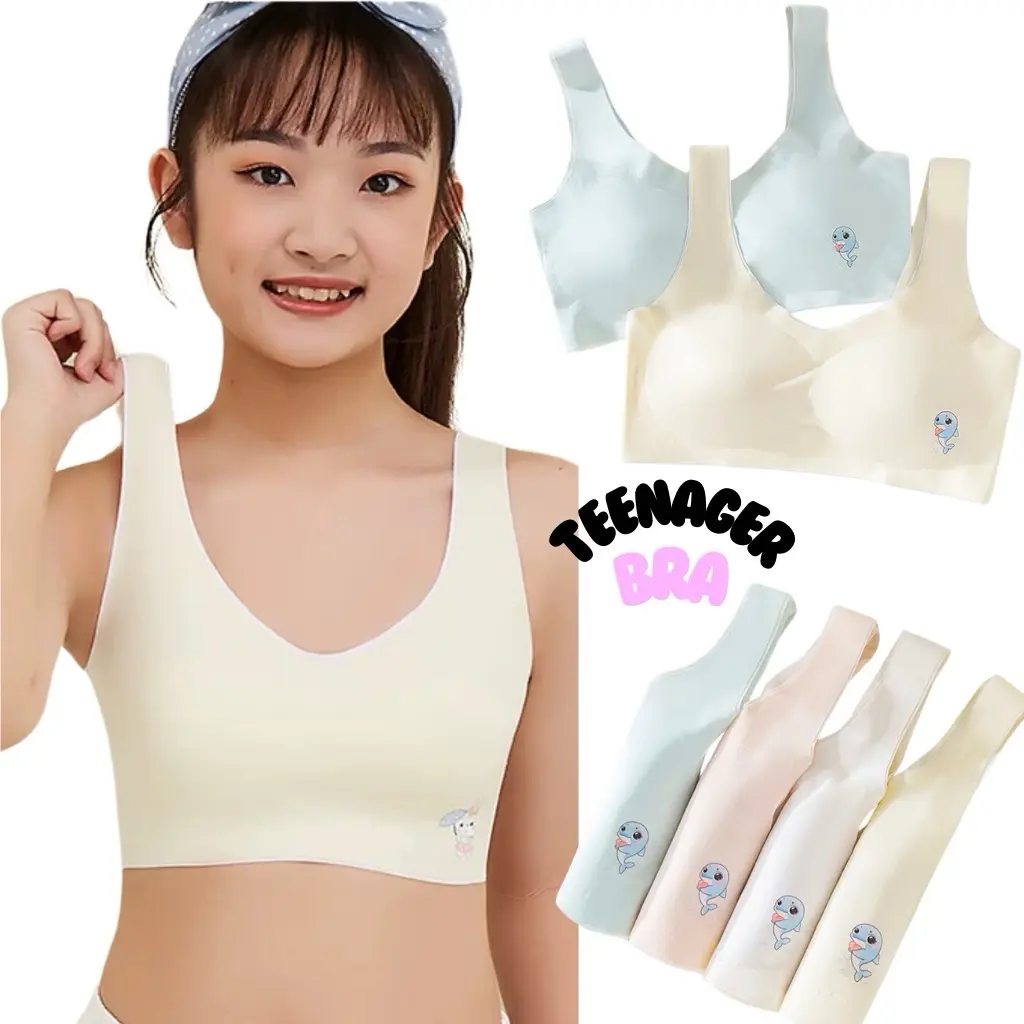 [3C] Ice Silk Young Girl Teenagers Seamless Training Bra High Elastic budak 9–12 tahun