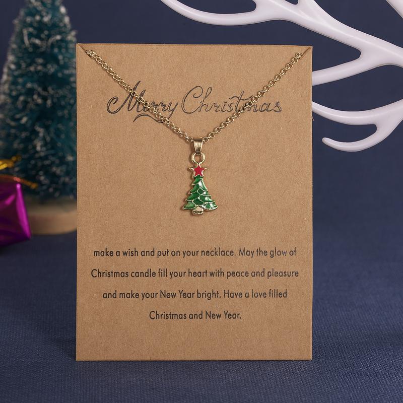 Product Introduction of Fashion Christmas Tree Christmas Snowman Christmas Wish Painting Oil Paper Card Necklace Female Accessories 21