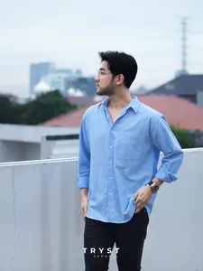 Tryst Leomord Oversized Premium Shirt Kemeja Lengan Panjang Katun Denim Premium Kemeja Pria Polos Baju Kerja Formal Atasan Cowok Dewasa Casual Basic Kancing