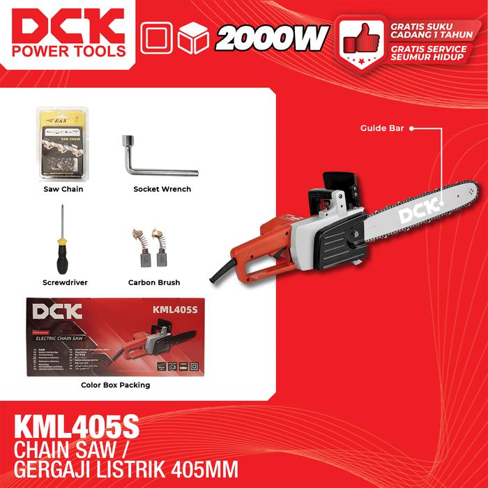 Gambar DCK Chain Saw / Mesin Gergaji Listrik 405mm / Mesin Gergaji Rantai / Gergaji Rante 2000 Watt KML405S dari DCK Power Tools Indonesia Kota Administrasi Jakarta Barat Tokopedia