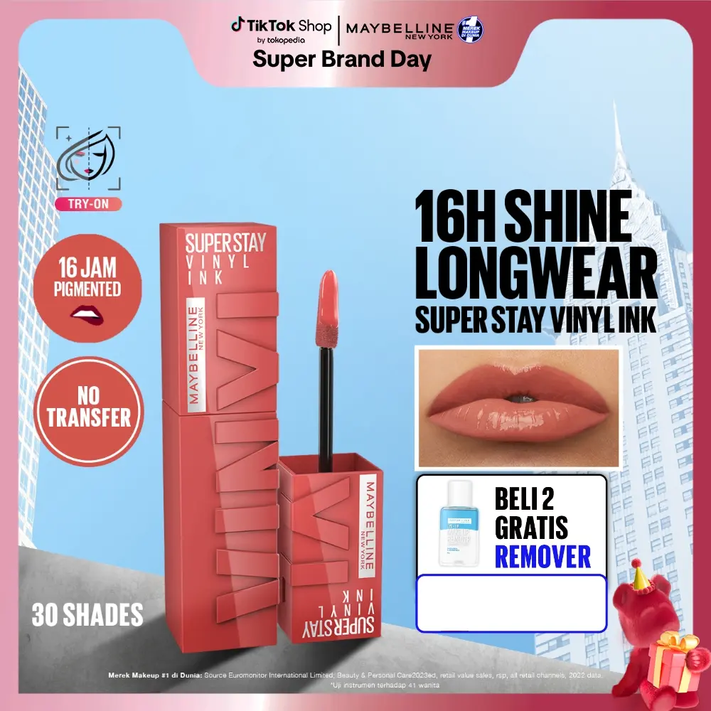 MAYBELLINE Superstay Vinyl Ink 4.2 ml - Shiny Pigmented Liquid Lipstik Lipstick Make Up Lipcream Longlasting