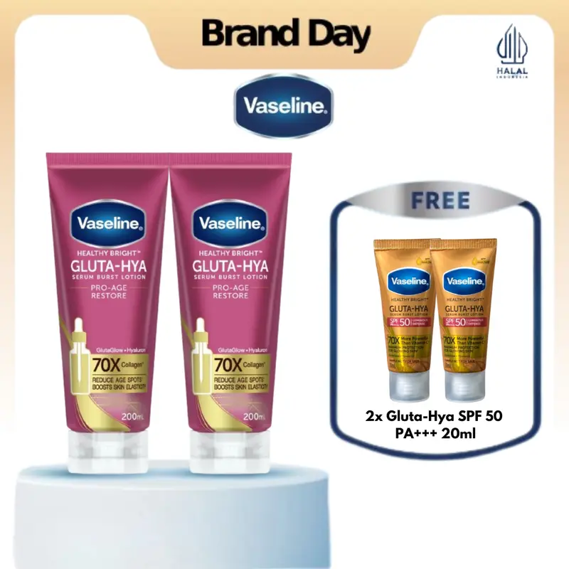[Free 2 Gluta SPF 50 PA+++ 20ml] Vaseline Gluta Hya Pro Age 200ml Twinpack 0