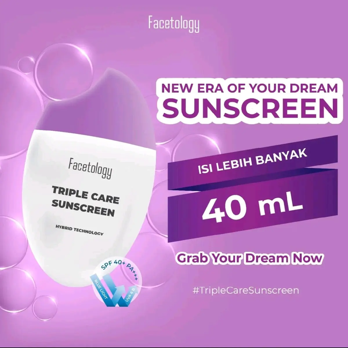 Facetology Triple Care Sunscreen SPF 40 +++ Brightening Calming  40ml