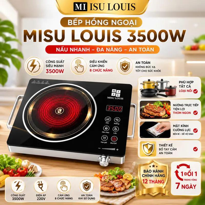 Bếp hồng ngoại MISU công suất 3500W không kén nồi, không bức xạ, chống sốc, tiết kiệm điện.i989