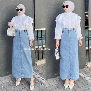 Rok Theana Jeans Skirt Kekinian Panjang Wanita Slim-fitting korean style