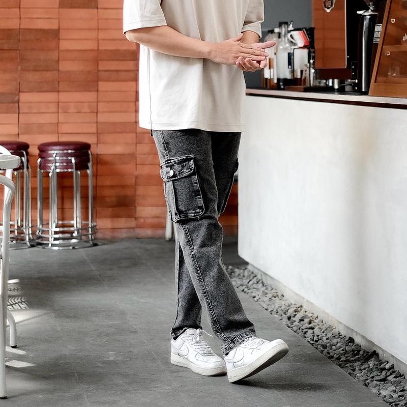 Celana cargo jeans pria street slim fit 2