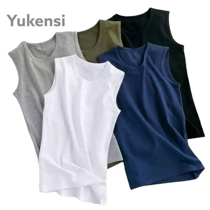 Paket 6 Pcs Kaos Baju Dalam Pria Singlet Yukensi Dewasa Polos Cotton Hitam Putih - Oblong, Tank, Katun, Atasan, Cowok Keren Slim Vit S-M-L-XL Fit warna mix kutang 1