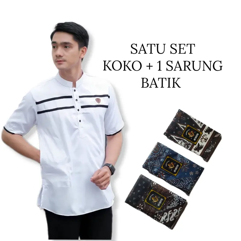 MANGUNA SATU SET BAJU KOKO KURTA LIST 2 DAN SARUNG BATIK DEWASA BAHAN ADEM TEBAL 6