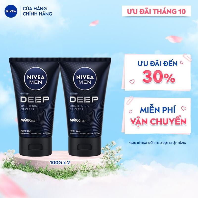 Bộ 2 Sữa Rửa Mặt NIVEA MEN Deep Sạch Nhờn | Sáng Da Than Đen Hoạt Tính (100 g) - 84415