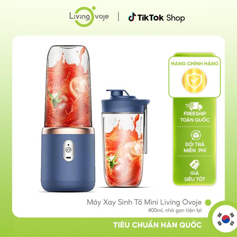 Máy Xay Sinh Tố Cầm Tay Living Ovoje 400ml 2 Cốc Xay Thay Thế - Cổng Sạc USB Tiện Lợi