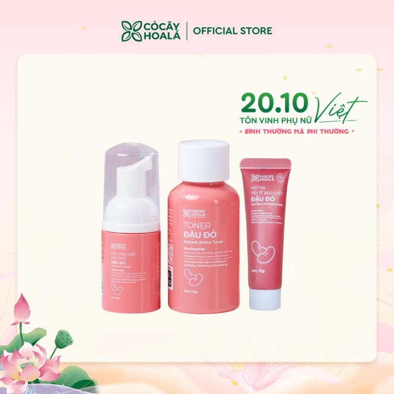 [TRAVELSIZE] Combo Chăm Da Minisize Thảo Dược Cỏ Cây Hoa Lá: Sữa Rửa Mặt Đậu Đỏ 30g, Mặt Nạ Tẩy Da Chết Đậu Đỏ 2in1 10g, Toner Đậu Đỏ 30g - Làm sạch, Dưỡng Da, Hỗ Trợ Cấp Ẩm, Hỗ Trợ Tẩy Da Chết Skincare