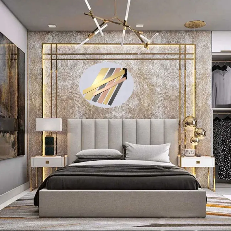List Mirror Meteran 12mm & 15mm Gold Silver Ceiling Edge Strip Mirror Living Room Office Decoration Stainless SS201 Steel Flat Decorative Lines Titanium Wall Stcker Waterproof Mendunia 3