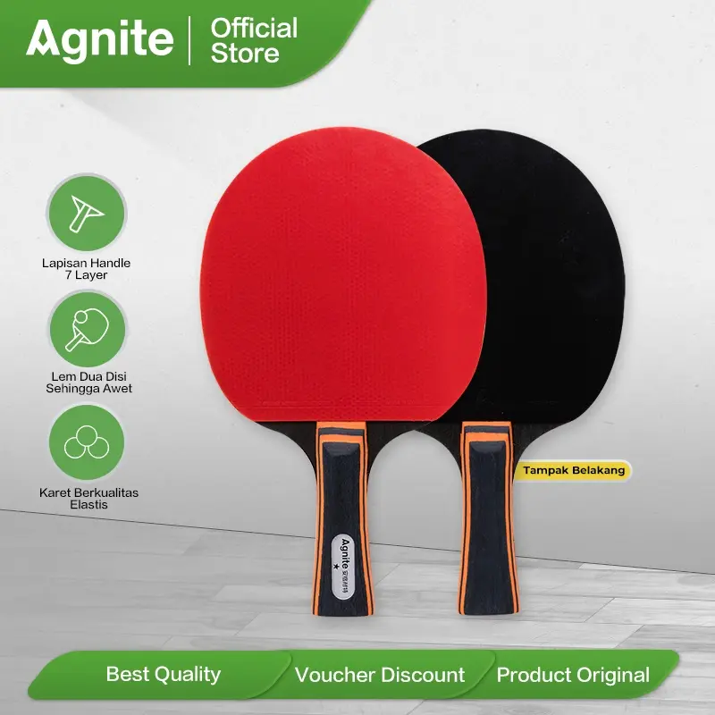 Agnite Table Tennis Paddle / Bet Pingpong / Bat Tennis Meja One Star Level Gratis Tas bet High Quality F2311
