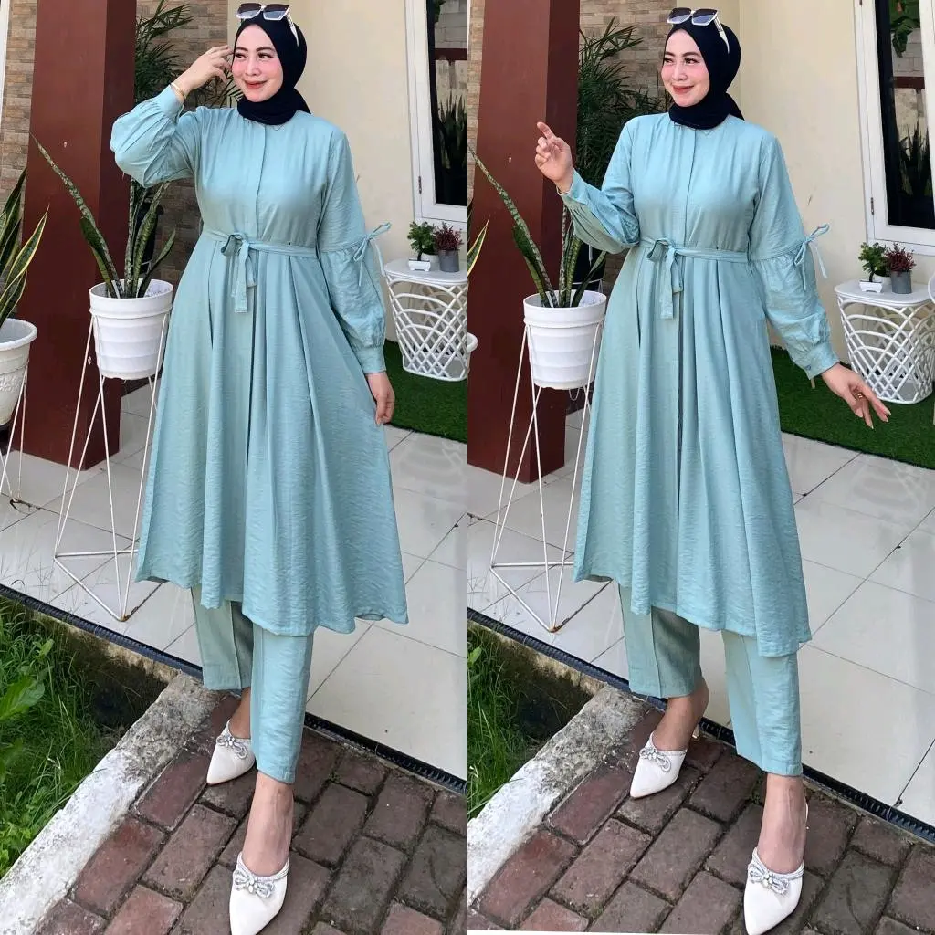 One Set Setelan Polo Linen Zahra Premium Polos Muslim Wanita