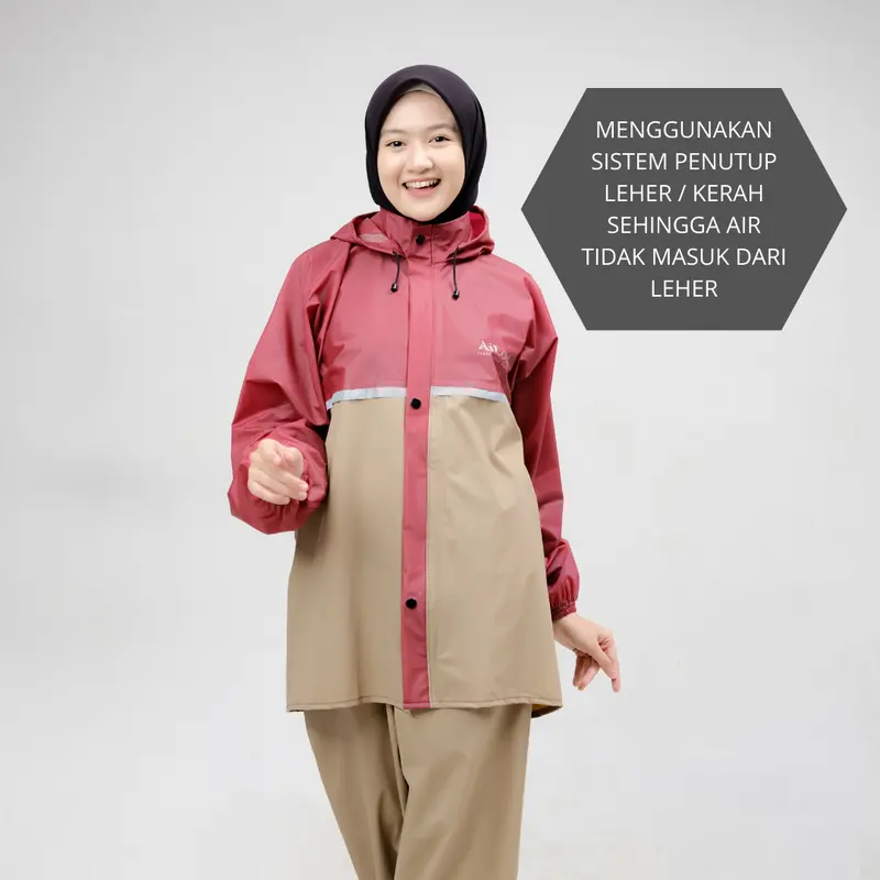 AILOOK Jas Hujan Raincoat Full Seal Press Anti Rembes Setelan Pria Wanita Bahan PVC Karet Tebal Kuat Elastis Biru Cream Hijau Merah 3