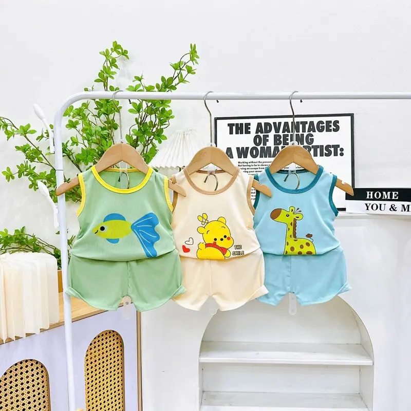 Combo 5 Bộ Quần Áo Ba Lỗ Vải Tăm Lạnh Cho Bé Từ 5-16Kg 3