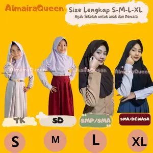 AlmairaQueen Jilbab Serut SEKOLAH INNOVA KAOS PE SIZE S M L XL UNTUK ANAK TK SD SMP SMA Muslim Instan Pita Renda BORDIR GLAMOUR BEAUTY