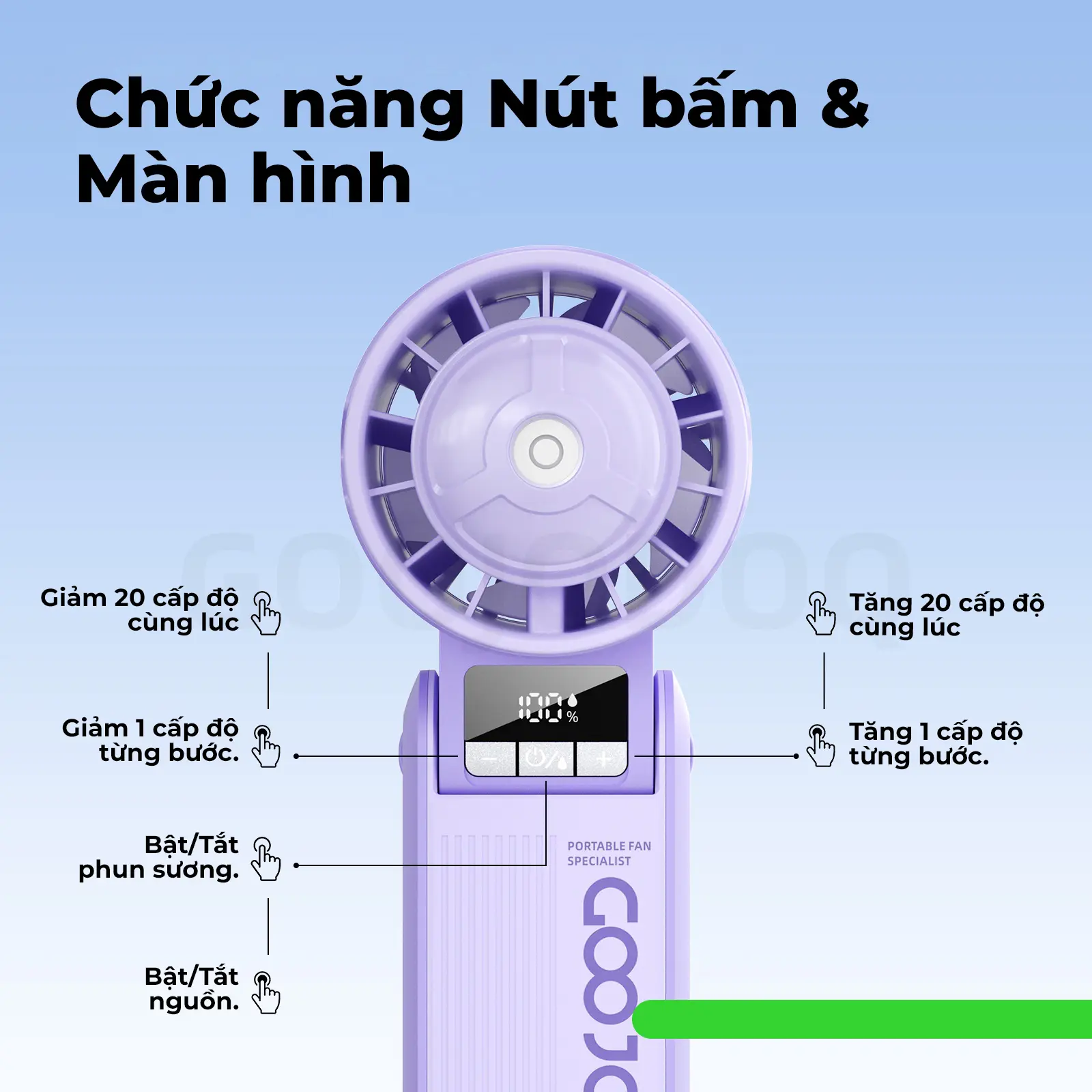 [GOOJODOQ*KOC/KOL] COMBO Quạt cầm tay phun sương tặng sạc dự phòng,luồng gió mạnh,góc gập lên đến 100 độ,100 mức độ gió ,Dây đeo có rảnh tay | BigBuy360 - bigbuy360.vn