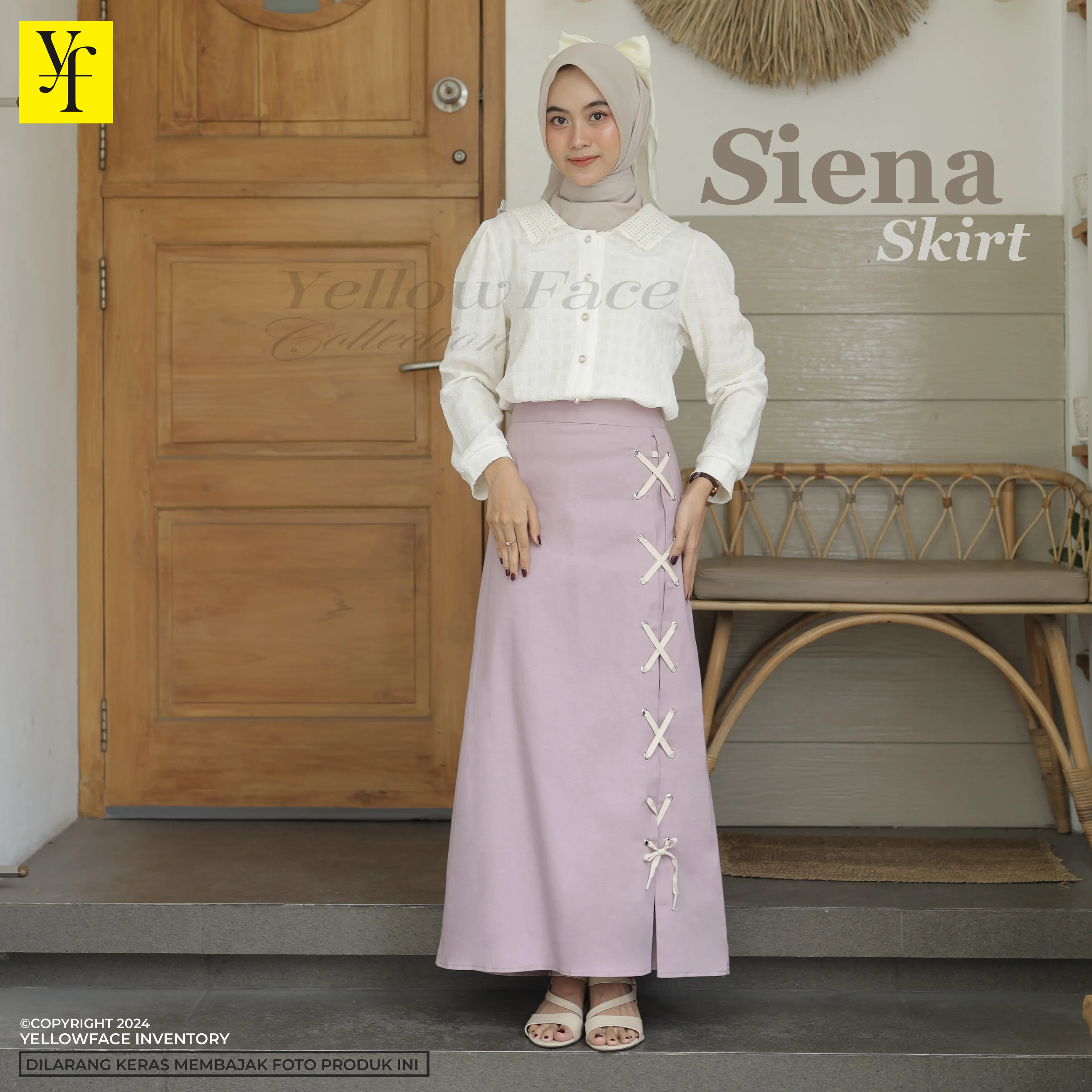 Yellowface Siena Skirt Bahan Katun Twill Combed / Rok Wanita Korean Style / Rok Semi Span / Rok Kerja / Rok Santai Polos Tali Silang Samping