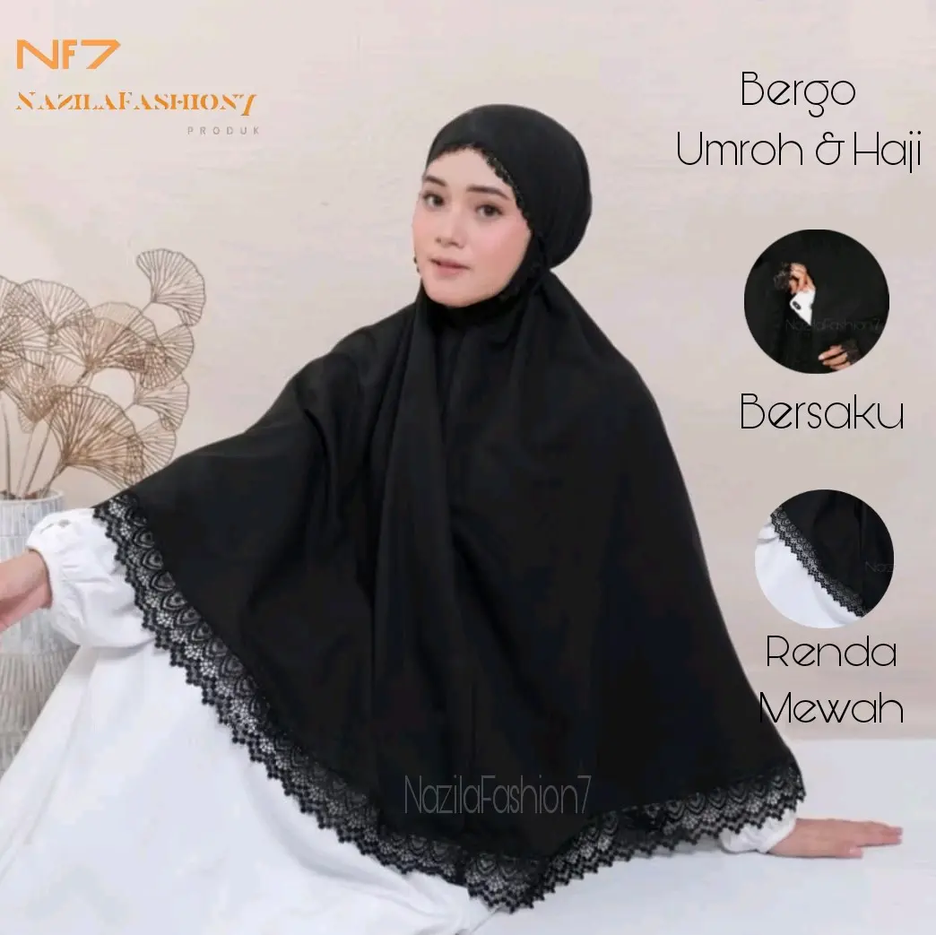 Bergo Instan Umroh Dan Haji Jumbo Bersaku Katun Premium Jilbab Mewah Nyaman