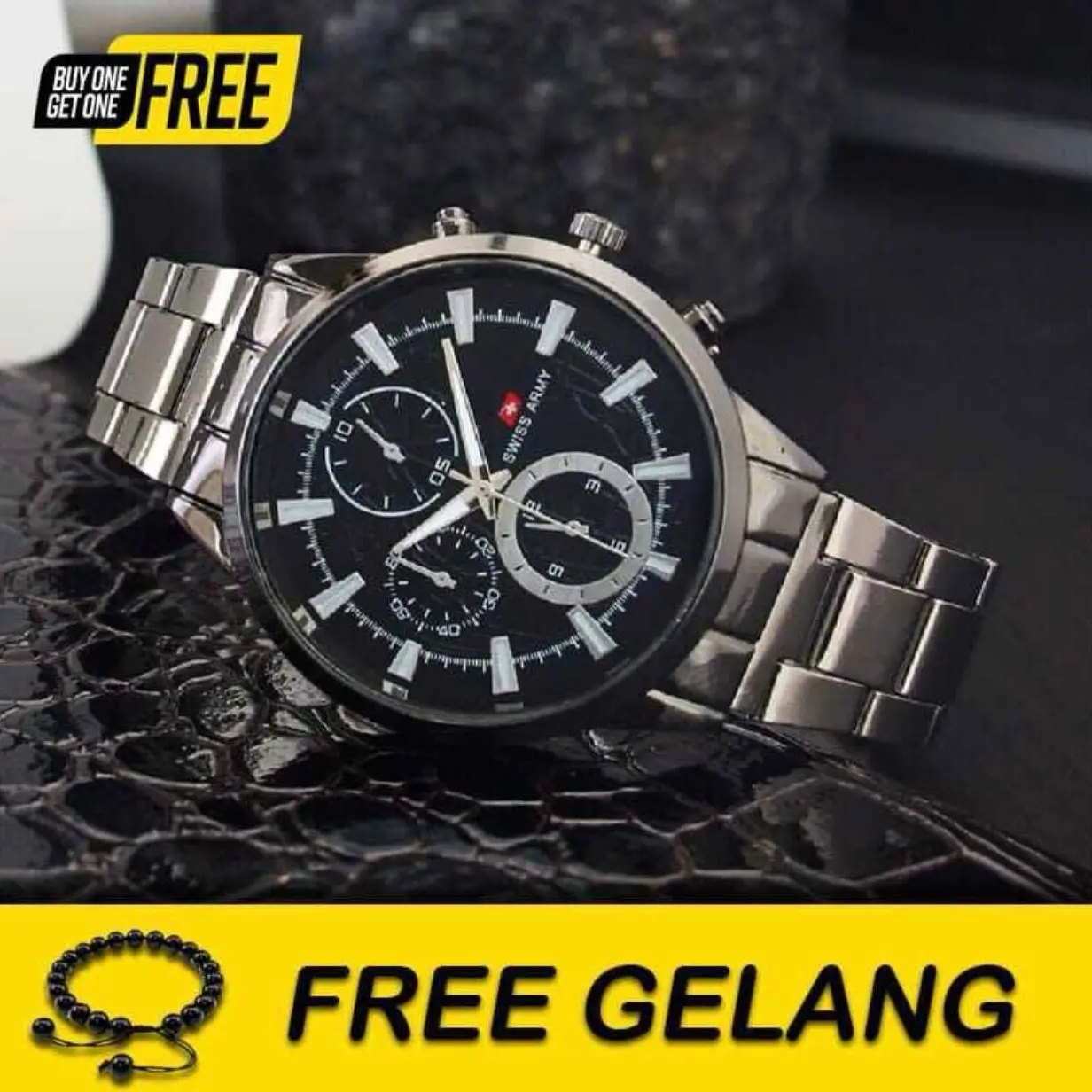 PROMO AKHIR TAHUN!!! JAM TANGAN SWISS ARMY PRIA STRAP RANTAI ANTI KARAT ANTI AIR BONUS GELANG TERLARIS Watches Elegan