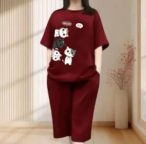 SETELAN KULOT DEWASA MOTIF "CAT SIDE" BAHAN BABYTERRY PREMIUM CELANA 7/8 -TANPA KANTONG