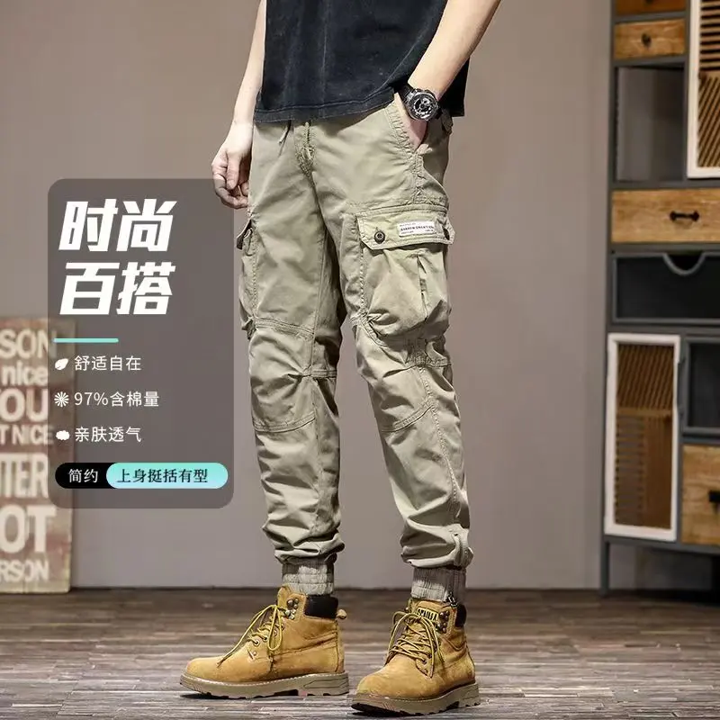 Men's American cargo pants Men's trendy cargo pants Men's ankle binding cargo pants Men's plus size cargo pants Men's trendy casual pants Men's multi pocket outdoor sports pants