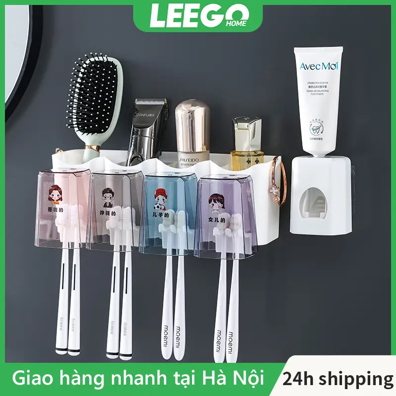 Leego Bộ Nhả Kem Đánh Răng 2/3/4 Cốc Kệ Treo Bàn Chải Đánh Răng kệ để đồ dán tường nhà tắm cốc đánh răng