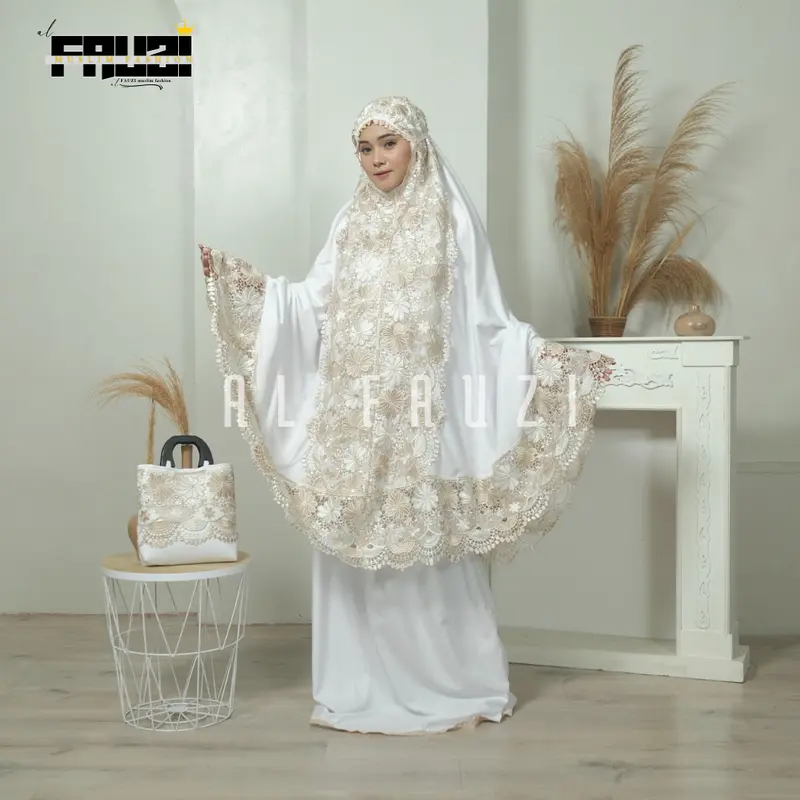AL FAUZI - Mukena Zaina Dewasa Katun Renda Mix Twotone Jumbo Cantik Mewah Elegan 2